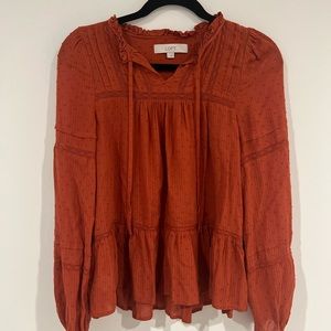 LOFT Striped Clip Boho Blouse - Burnt Orange - Women’s Size S